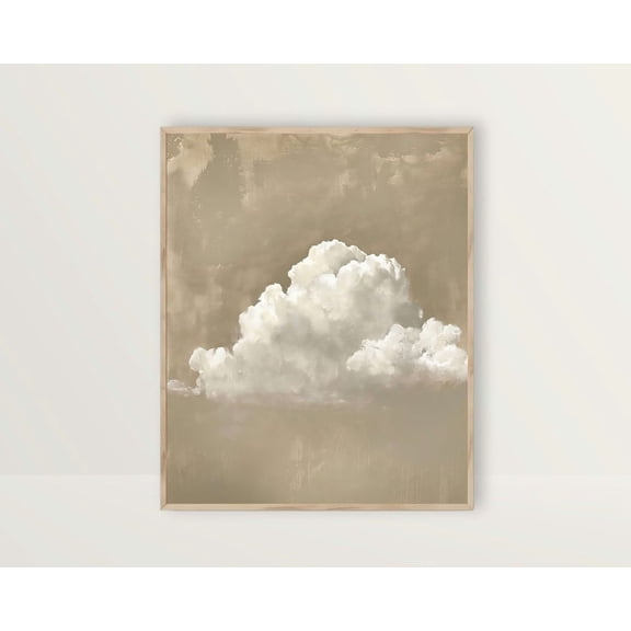 Cloud, Neutral Wall Art, Warm Earth Tone Sky Art Print, Farmhouse Decor, Beige Muted Vintage Clouds , Relaxing Prints Poster, Unframed Poster Size 16x24