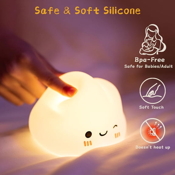 Cloud Night Light for Kids, Cute Sweet Cloud Lights with 7 Colors & Timer, 5 Modes Dimmable Touch Control LED Clouds Lamp, Rechargeable Squishy Night Light for Baby Nursery, Baby Gifts, Mini (White)