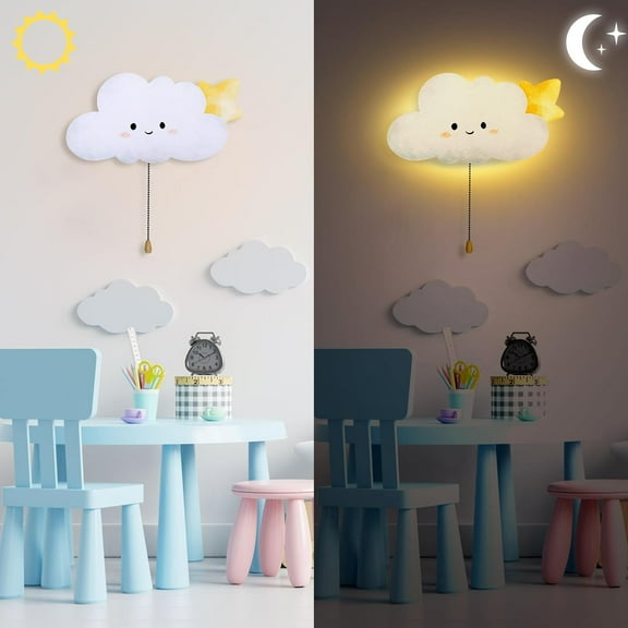 Cloud Night Light Wall Lamp Sleeping Nursery Lighting Cute Floating Battery Operated Hanging Lamp for Baby Boys Girls Bedroom Room Nursery Wall Decorations