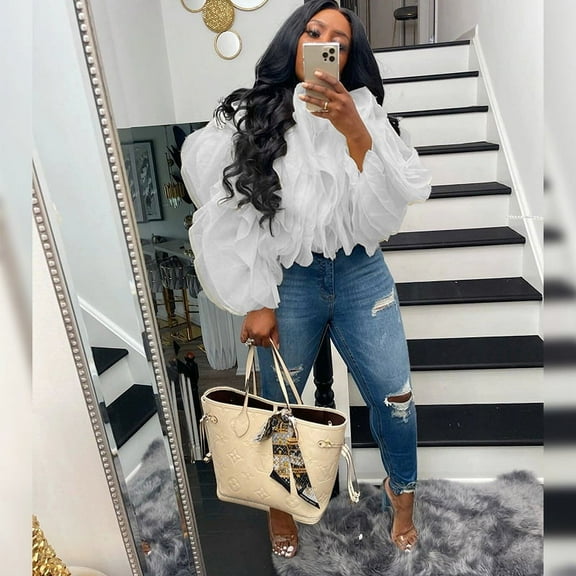 Cloud Nine Ruffle Blouse (L, Black)