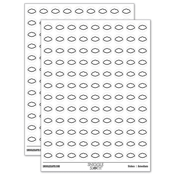 Cloud Outline 200+ Round Stickers - White - Matte Finish - 0.50" Size