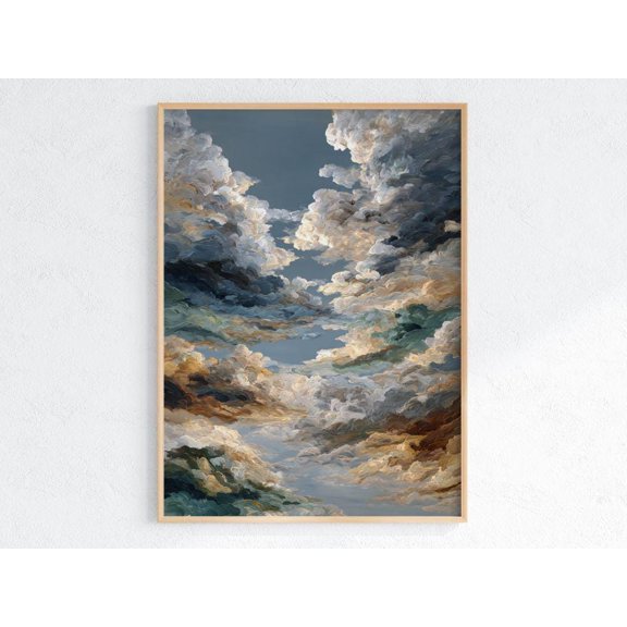 Cloud Painting Art Print | Dramatic Sky Wall Decor | Baroque Style Cloudscape Poster | Neutral Living Room Art | Renaissance Inspired Gift, Poster Only