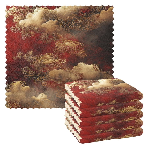 Cloud Pattern Chinese 6 Pack Kitchen Cleaning Cloths 11'' x 11'', Super Absorbent, Soft Double Layer Plush for Dish and Surface Cleaning
