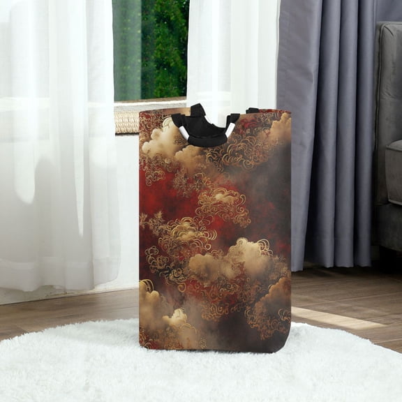 Cloud Pattern Chinese Laundry Hamper Bathroom Bedroom Storage laundry basket with Handles 12.6x11x22.7in