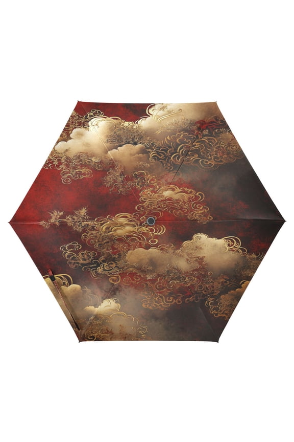 Cloud Pattern Chinese Folding Umbrella UV50+ Waterproof Sun Protection Auto Open Close Compact Fiberglass Frame