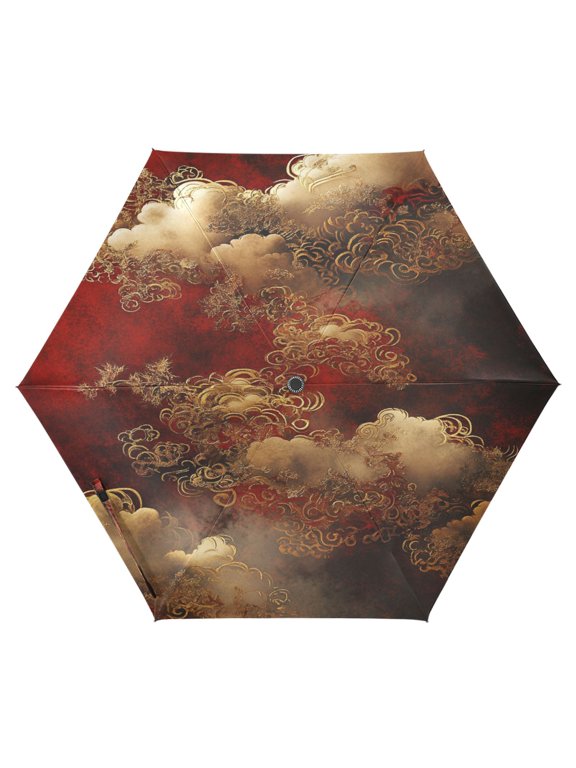 Cloud Pattern Chinese Folding Umbrella UV50+ Waterproof Sun Protection Auto Open Close Compact Fiberglass Frame