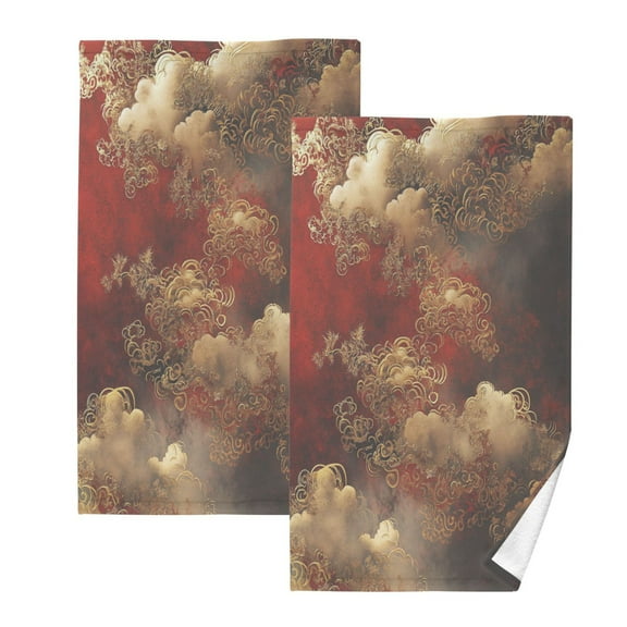 Cloud Pattern Chinese Set of 2 Pure Cotton Towels, 16'' x 28'', Highly Absorbent and Soft