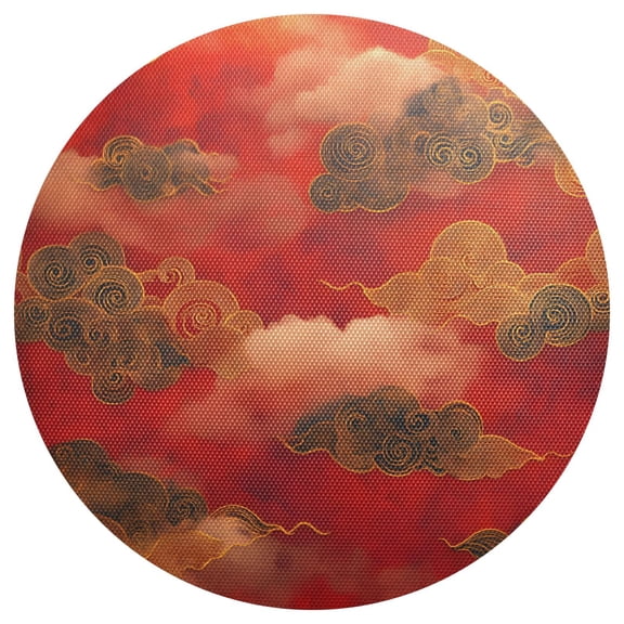 Cloud Pattern Chinese Traditional 15.4in Diameter PVC Plate Mat, Heat-Resistant and Cuttable, Kitchen Decor