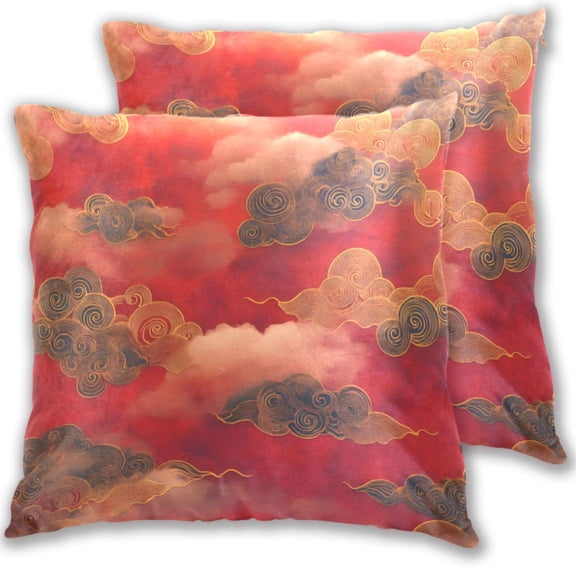 Cloud Pattern Chinese Traditional 16x16in 2-Piece Cotton Fleece Throw Pillow Covers, Shrink Resistant, Hidden Zip