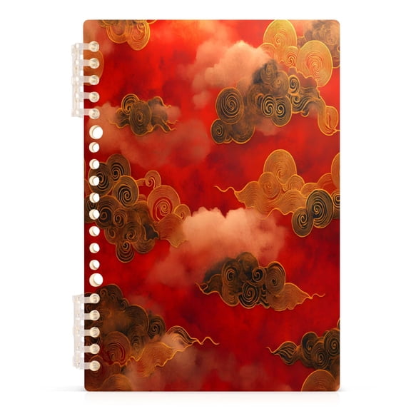 Cloud Pattern Chinese Traditional A5 8.3x5.7in PP Notebook, Adjustable Rings, 60 Sheets, Diary or Journey Note