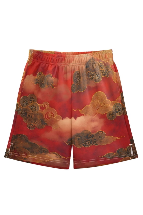 Cloud Pattern Chinese Traditional Athletic Shorts Breathable with Comfort Fit Drawstring Casual Sweatshorts Large