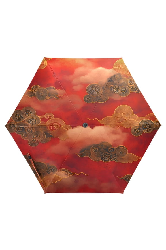 Cloud Pattern Chinese Traditional Folding Umbrella UV50+ Waterproof Sun Protection Auto Open Close Compact Fiberglass Frame