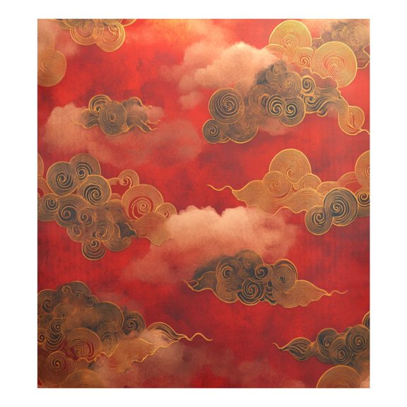 Cloud Pattern Chinese Traditional Magnetic Dishwasher Decal 23''x26'' Easy to Clean Single Sided Print