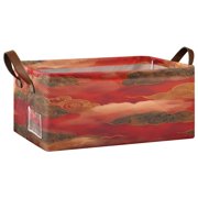 Cloud Pattern Chinese Traditional Open Home Storage Bins Foldable Metal Frame Shelf Baskets 16.9x11.4x7.7in Water-Resistant