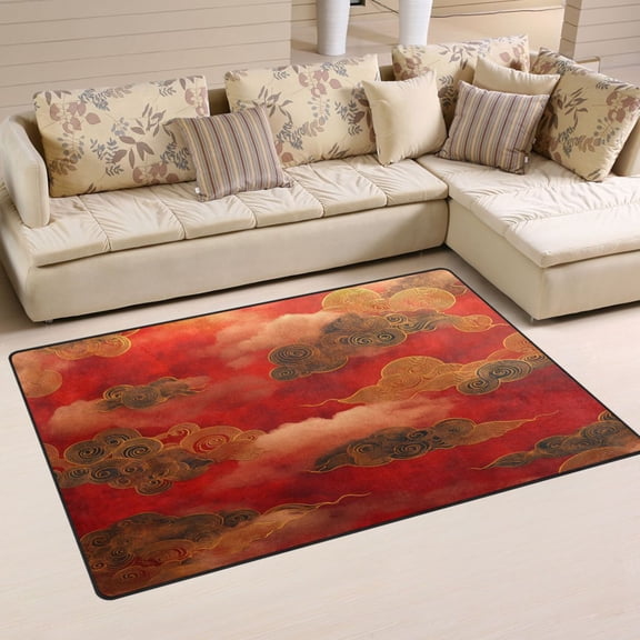 Cloud Pattern Chinese Traditional Soft Polyester Area Rug 31''x20'', Non Slip, Memory Foam, Water Absorbent