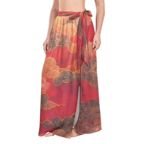 Cloud Pattern Chinese Traditional Women's Swimwear Cover Up Beach Dress Strappy Adjustable Strap Summer Beach Versatile Cover Up
