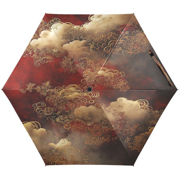 Cloud Pattern Chinese Umbrellas for Sun Auto Open Close UV50+ Waterproof 5-Fold Compact Fiberglass Frame