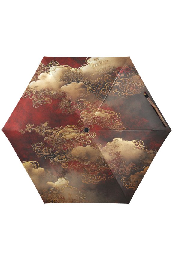 Cloud Pattern Chinese Umbrellas for Sun Auto Open Close UV50+ Waterproof 5-Fold Compact Fiberglass Frame