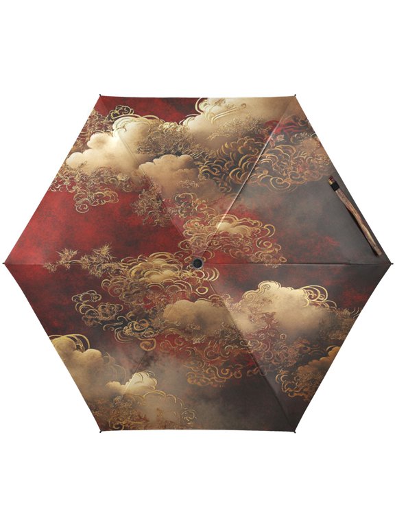 Cloud Pattern Chinese Umbrellas for Sun Auto Open Close UV50+ Waterproof 5-Fold Compact Fiberglass Frame