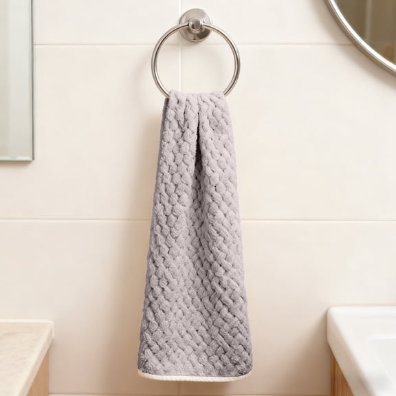 Cloud Pattern Coral Fleece Bath Towel 75x35cm | Quick Dry, Ultra Absorbent, Soft Lightweight Polyester in Pink Blue Gray Beige | Lint-Free Face Hair Drying, Durable, Fade-Resistant, Home Bathroom