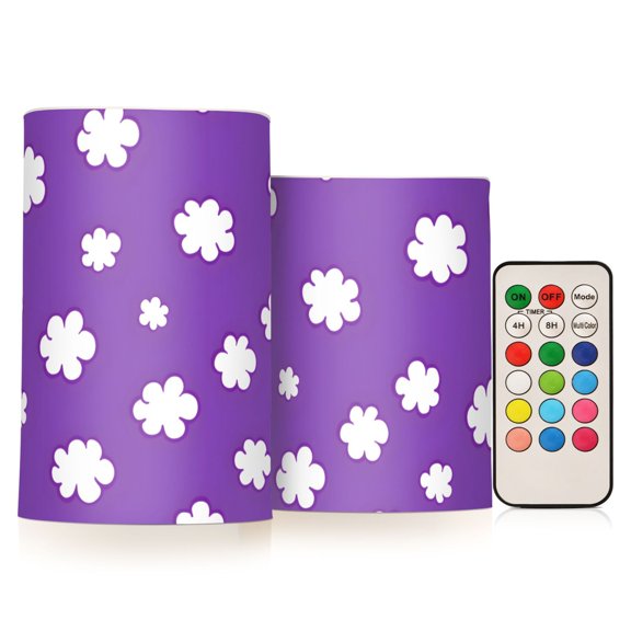 Cloud Pattern Flameless LED Candle Set with Remote, Battery Operated Color Changing Pillar Candles, Set of 2