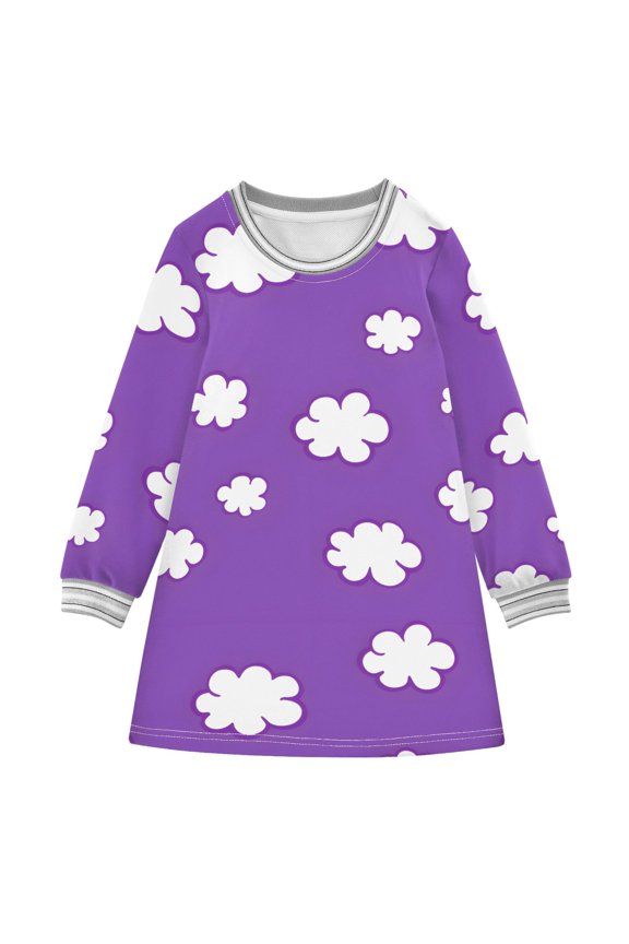 Cloud Pattern Girls'long-sleeved dress Thickened A-dress Warm Dress Basic Shirt Party Dresses