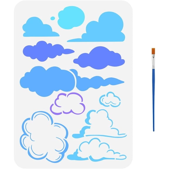 Cloud Pattern Stencils with Brush All Kinds of Clouds Fantasy Themes 11.7x8.3Inch PET Colorful