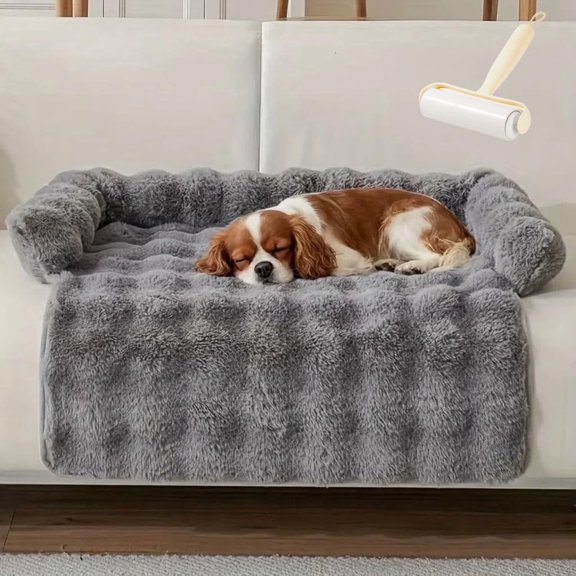 Cloud Pet Sofa Bed, Ultimate Comfort Warm Couch Cover with Fluffy Plush, Anti-Slip Machine Washable Pet Bed, Raised Edge Spill Resistant Furniture Protection (Dark gray(29.5 * 29.5in))