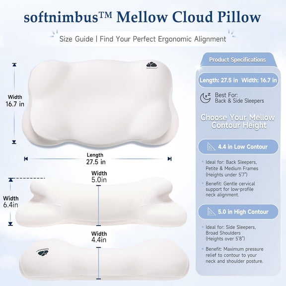 Cloud Pillow 2026 Upgraded - Ergonomic Cervical Support, Dual-Sided Firmness, Breathable Memory Foam for Side/Back Sleepers, Queen Size