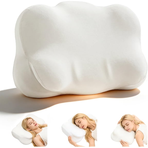 Cloud Pillow, Ergonomic Memory Foam for Neck Pain Relief, Contoured Support for Side and Back Sleepers, Soft Sleep Pillow for Cervical Alignment and Pressure Relief(White)