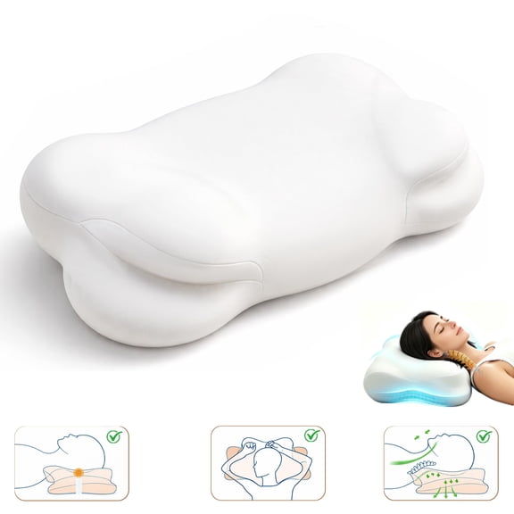 Cloud Pillow, Ergonomic Memory Foam Pillow, Stable Support for Cervical Neck, Cooling Breathable Pillowcase with Breathable Pillowcase for Side Back Stomach Sleepers