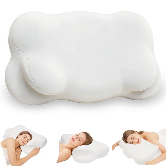 Cloud Pillow - Ergonomic Memory Foam Pillows, Sleep Cloud Pillow, Adjustable Cervical Neck Support with 6-Zone Design, Breathable Cooling Pillowcase, for Side Back Stomach - White