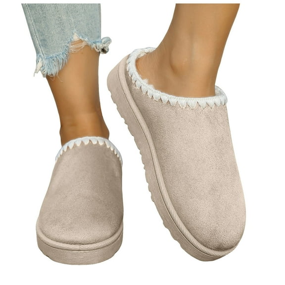 Cloud Pillow Fuzzy Clogs Winter Slippers for Women House Shoes Indoor and Outdoor Fashion Warm Fleece Lined Backless Snow Slides Ankle Booties Beige Size 6