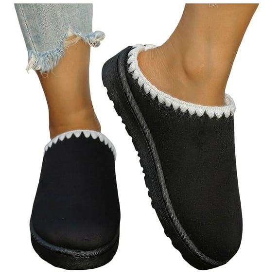 Cloud Pillow Fuzzy Clogs Winter Slippers for Women House Shoes Indoor and Outdoor Fashion Warm Fleece Lined Backless Snow Slides Ankle Booties Black Size 6