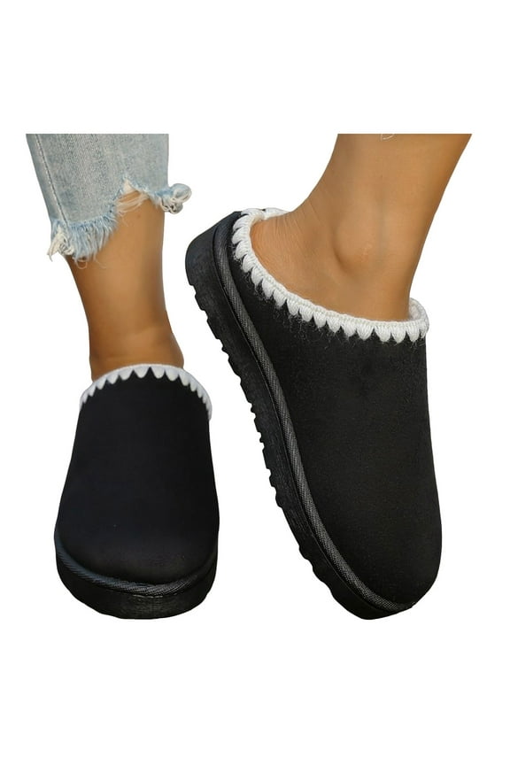 Cloud Pillow Fuzzy Clogs Winter Slippers for Women House Shoes Indoor and Outdoor Fashion Warm Fleece Lined Backless Snow Slides Ankle Booties Black Size 8