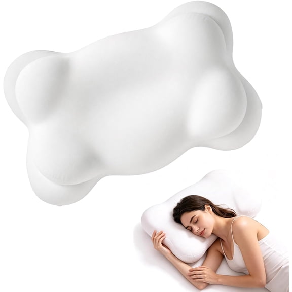 Cloud Pillow Mellow Cloud Align Pillow Ergonomic Memory Foam Cervical Support Pillow for Side, Back & Stomach Sleepers with Breathable Washable Cover, Dual Height Comfort, White