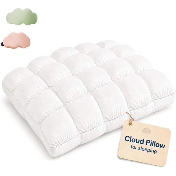 Cloud Pillow for Sleeping, Fluffy Down Support Korea Puff Pillows, Soft Breathable Alternative Supportive Pillow for Back Stomach Side Sleepers, Machine Washable