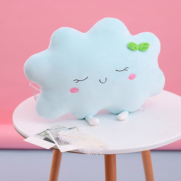 Cloud Plush Throw Pillow with Cute Face - Funny Soft Stuffed Toy for Family and Friends, Pink and Blue Cloud Cushion for Home Decor – One Size (13.8 x 7.9 Inches)