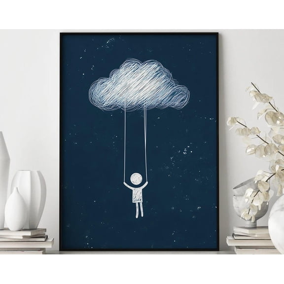 Cloud Print, Dreamer Poster, Flying Cloud, Cloud Wall Art, Blue Wall Art, Minimalist Wall Art, Sky Wall Art, Sky Poster Wall Art, Modern Wall Decor, 8x12 UNFRAMED