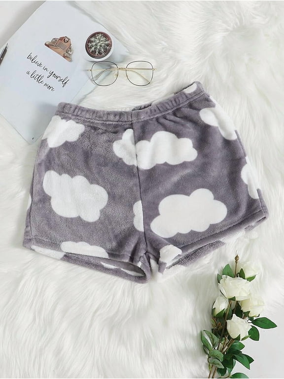 Cloud Print Flannel Sleep Shorts Multicolor Cozy Lounge Bottoms