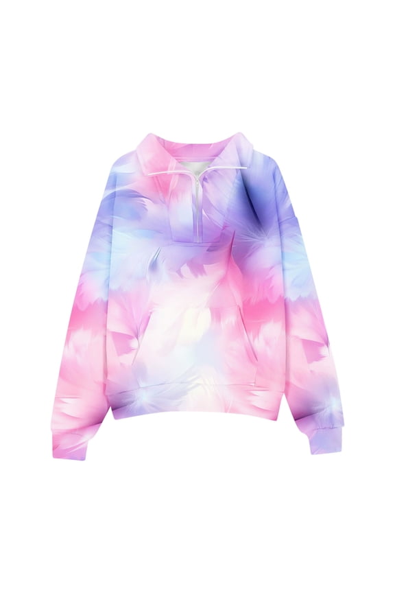 Cloud Print Half Zip Sweatshirt for Teen Girls with Front Pocket, Stylish and Comfy for Autumn Wear