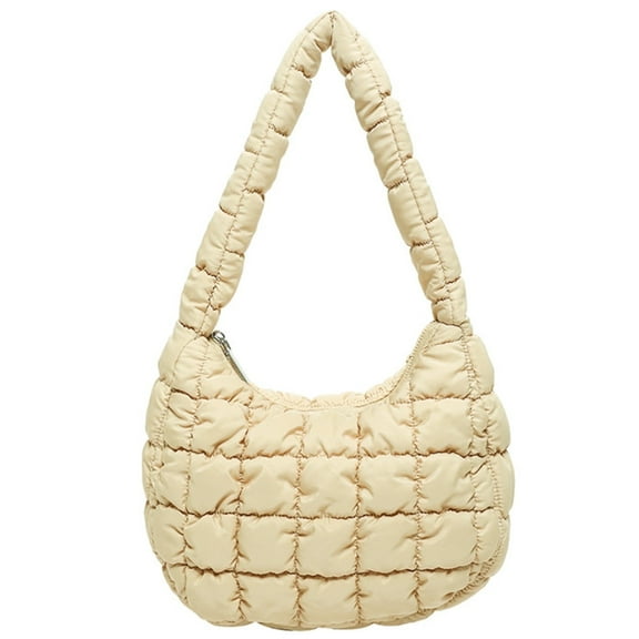 Cloud Puff Mini Shoulder Bag for Women - Lightweight Quilted Tote with Zipper, Stylish Casual & Travel Handbag(Khaki)