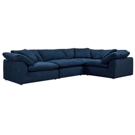 Cloud Puff Slipcovered Modular L Shaped Sectional Sofa with Ottoman Performance Fabric Navy Blue - 5 Piece