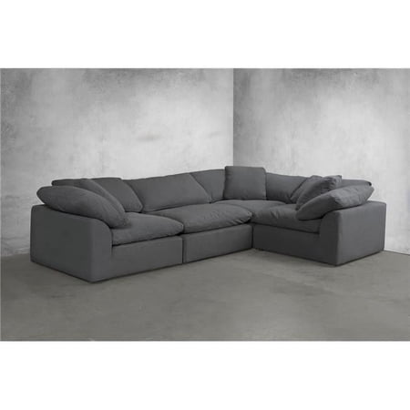 Cloud Puff Slipcovered Modular Sectional Sofa - Performance Gray 4 Piece