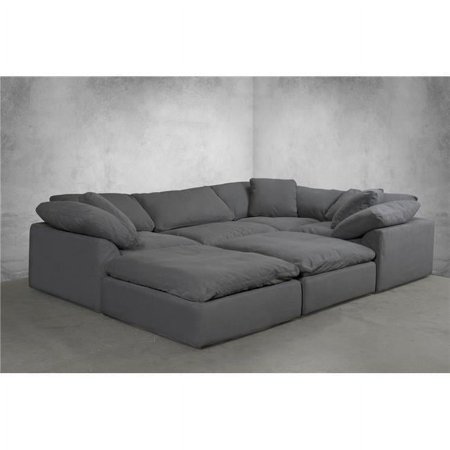 Cloud Puff Slipcovered Modular Sectional Sofa - Performance Gray 6 Piece