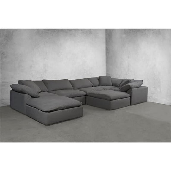 Cloud Puff Slipcovered Modular Sectional Sofa - Performance Gray 7 Piece