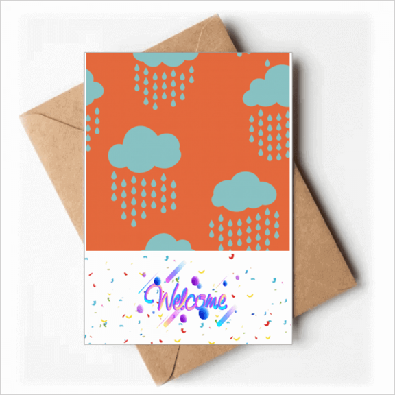 Cloud Rain Drip Orange Pattern Welcome Back Greeting Cards Envelopes Blank