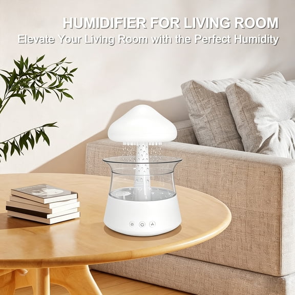 Cloud Rain Humidifier for bedroom with Soothing Rain Sounds Sleep Aid, Waterfall Night Light, Mushroom Design Air MoisturizerRoom Decor Aesthetic for living room (White)