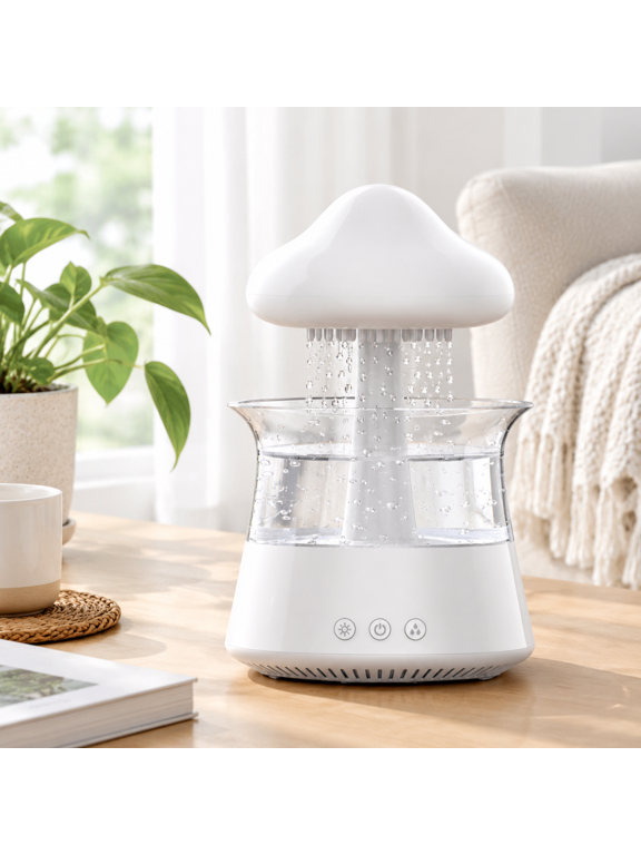 Cloud Rain Humidifier with Sleep Aid Sounds, LED Night Light, Mushroom Design for Bedroom and Living Room
