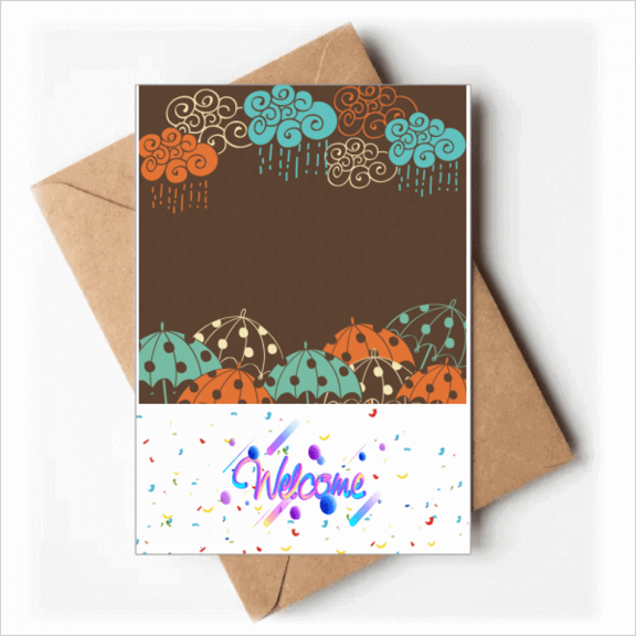 Cloud Rain Umbrella Weather Pattern Welcome Back Greeting Cards Envelopes Blank